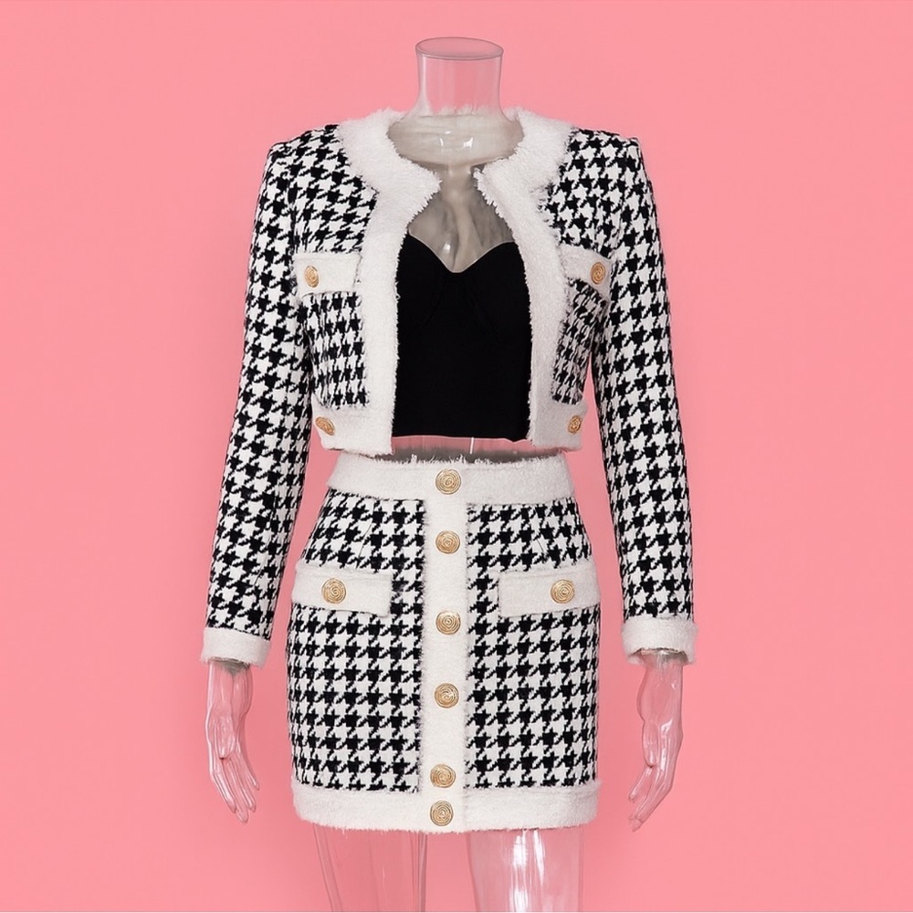 Chic Houndstooth Women's Set - Black and White